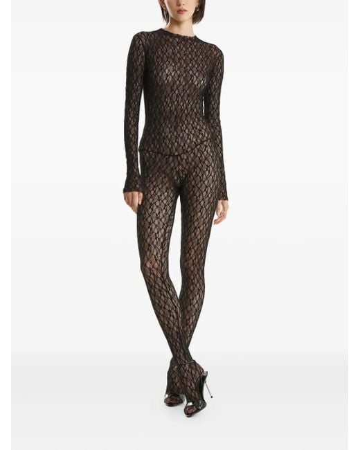 2310 STUDIO Black Lace-Pattern Long-Sleeve Jumpsuit