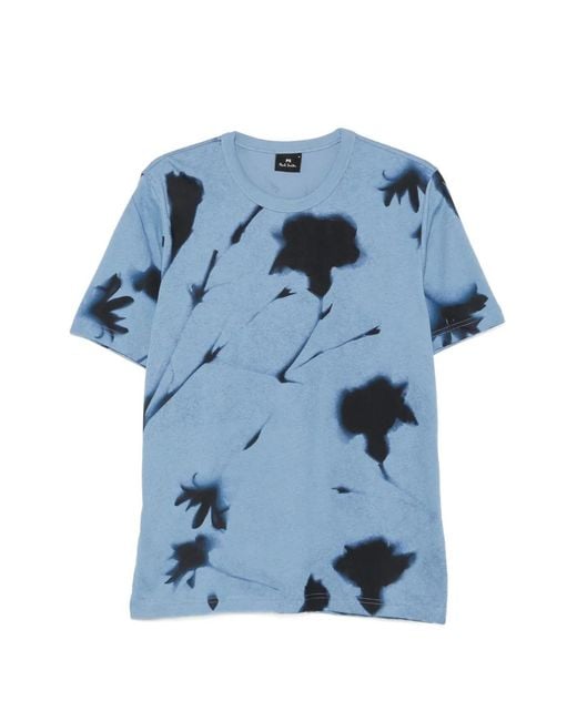 Paul Smith Blue Floral-Print T-Shirt for men