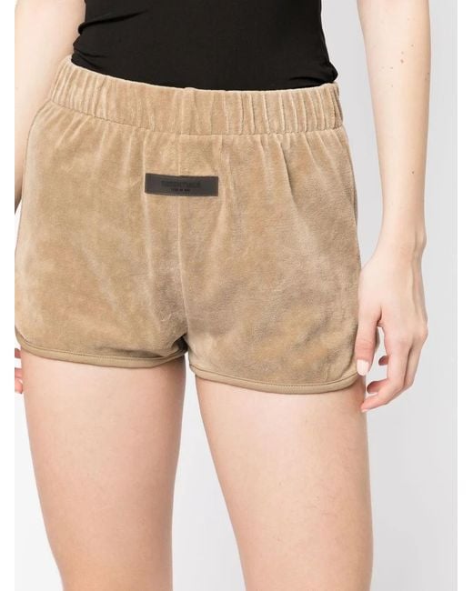 Fear Of God Natural Velvet-Effect Logo-Tag Shorts
