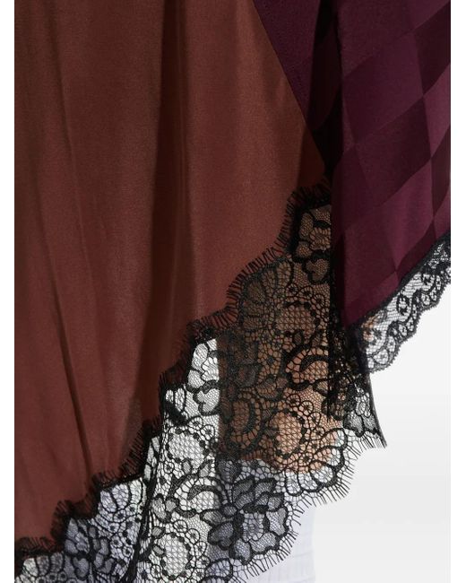 Moschino Purple Checked Lace-Trimmed Asymmetric Skirt