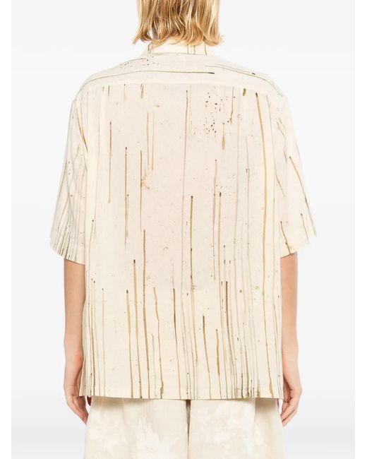 Ziggy Chen White Paint-Drip Camp-Collar Shirt for men