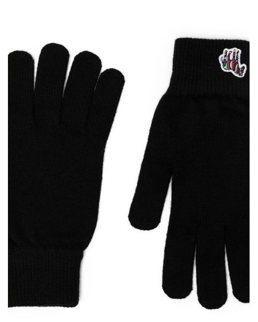 Paul Smith Black Zebra-Appliqué Wool Gloves for men