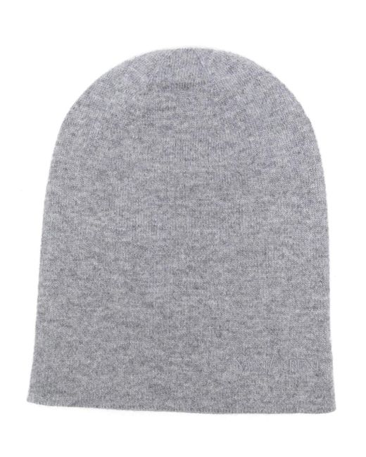 Saint Laurent Gray Embroidered-Logo Cashmere Beanie Hat