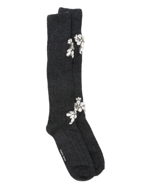 Simone Rocha Black Embellished Rose Knee Socks