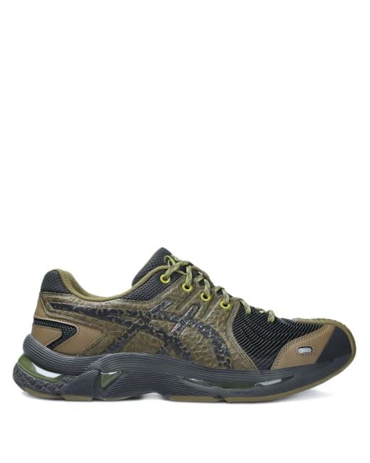 Asics Green Leather-Panelled Sneakers for men