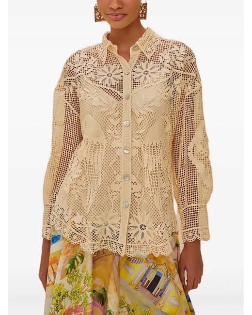 Farm Rio Natural Floral-Lace Long-Sleeves Shirt