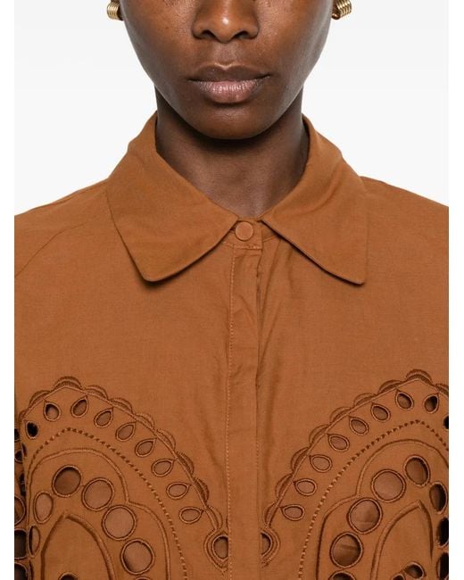 Charo Ruiz Brown Storm Broderie-Anglaise Cropped Shirt