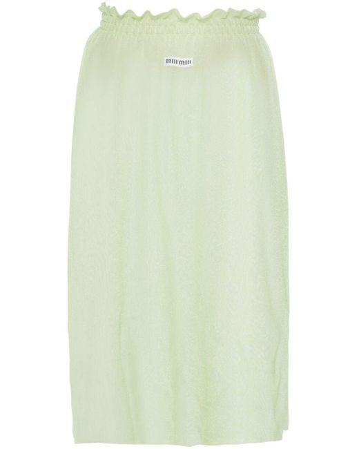 Miu Miu Green Intarsia-logo Semi-sheer Skirt