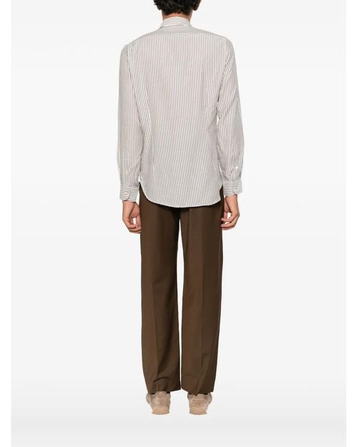 Eleventy White Striped Long-Sleeve Shirt for men