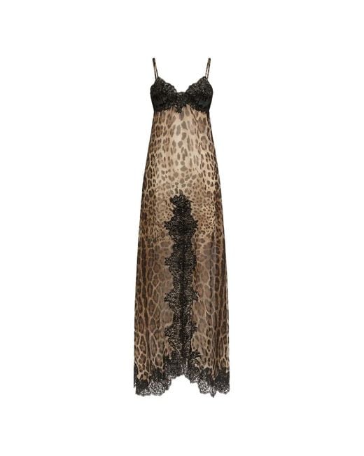 Dolce & Gabbana Natural Leo-Print Chiffon Slip Dress