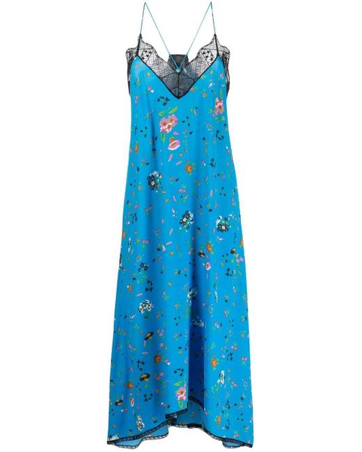 Zadig & Voltaire Blue Lace-trim Floral Camisole Dress
