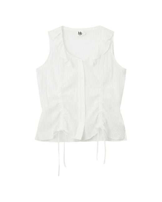 B+ AB White Ruffled Drawstring-Waist Top