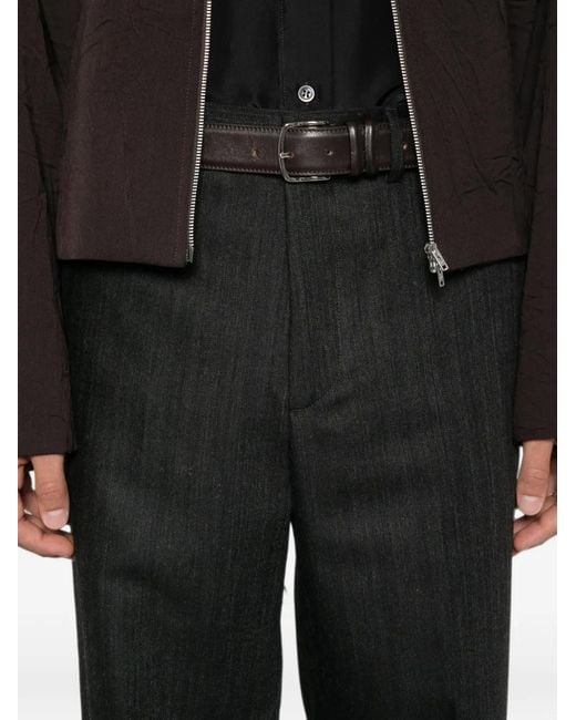 Barena Black Herringbone-Weave Straight-Leg Trousers for men