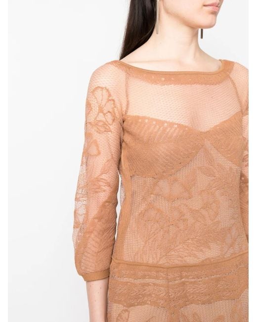 Alberta Ferretti Natural Embroidered Mesh Dress