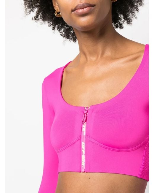 Off-White c/o Virgil Abloh Pink Zip-Logo Long-Sleeve Crop Top