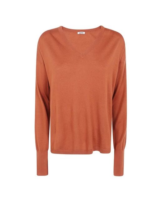 Aspesi Orange V-Neck Wool Sweater