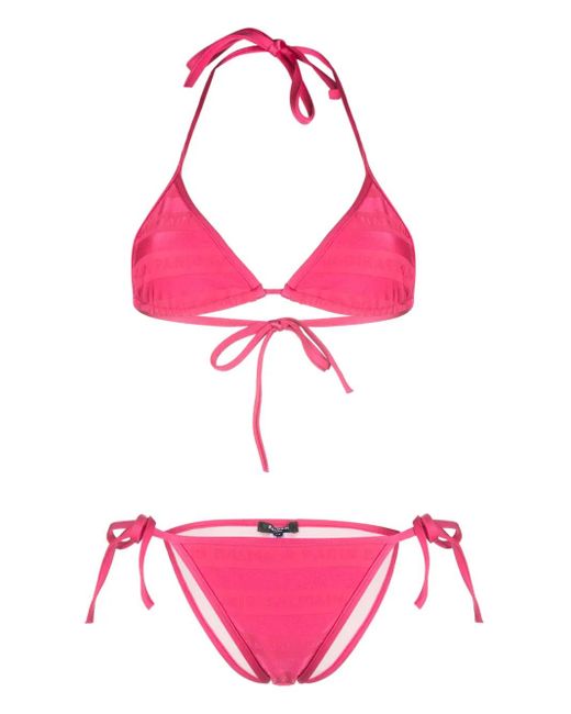 Balmain Pink Logo-Print Triangle-Cup Bikini