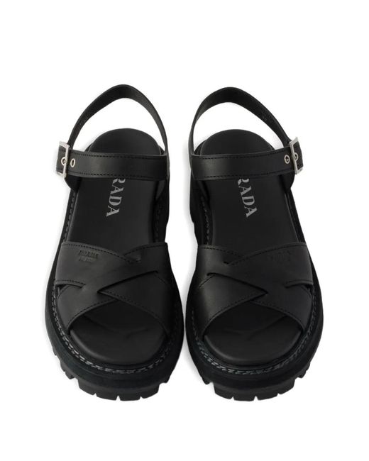 Prada Black Sandales En Cuir