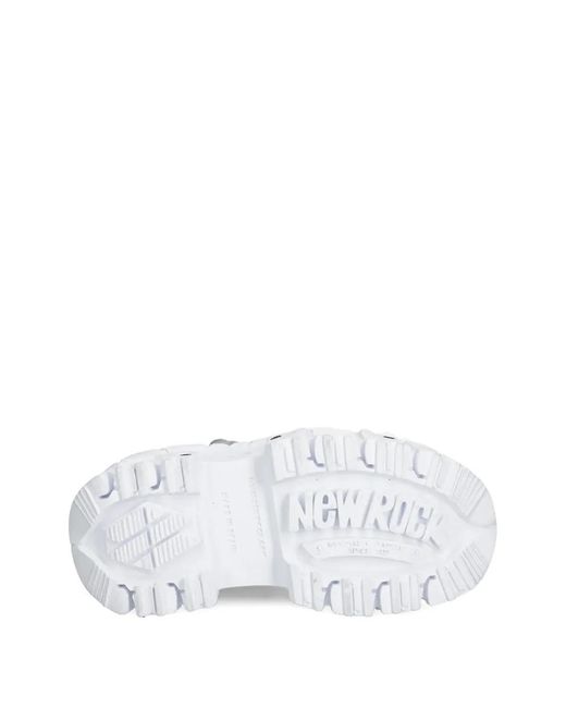 New Rock White Pelo Calvas Blanco Plata, Tank Blanco Torn Dotted Platform Sneakers