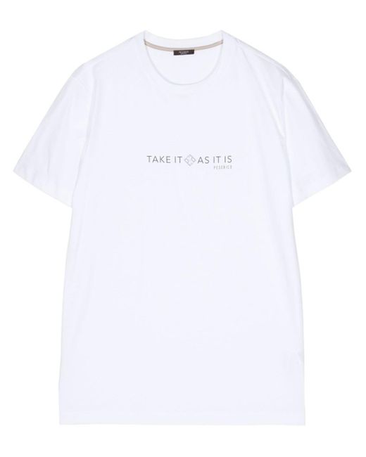 Peserico White Slogan-print Cotton T-shirt for men