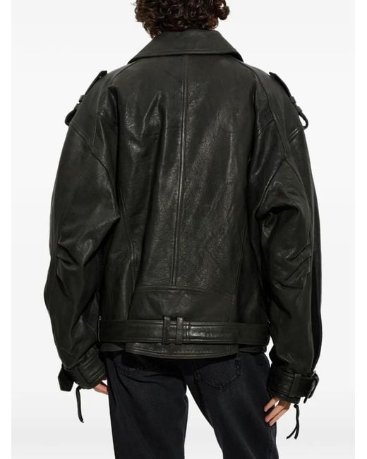 Balmain Black Belted Leather Jacket for men