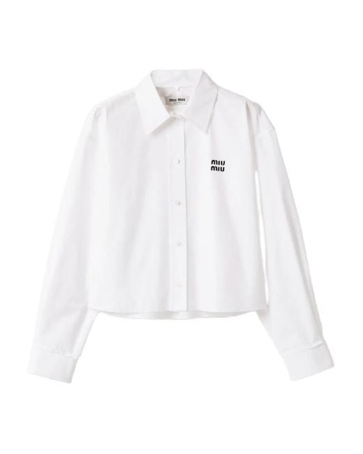Camisa de algodón y popelina Miu Miu de color White