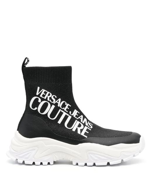 Versace Jeans Couture Black Logo-Print Sock-Style Sneakers