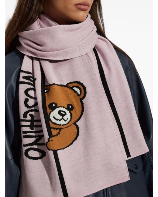 Moschino Pink Teddy Bear Motif Scarf