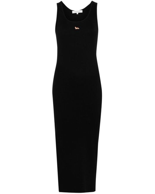 Maison Kitsuné Geribbelde Midi-jurk in het Black