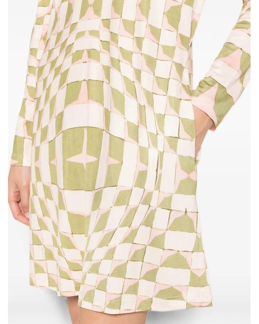 LaDoubleJ White Geometric-Print Long-Sleeve Midi Dress