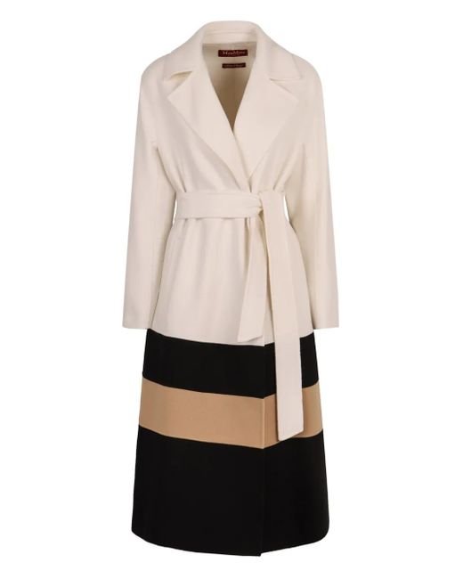 Max Mara Jassen ,Wit ,Wol Wollen Jas Met Kleurblok En Riem in het Natural