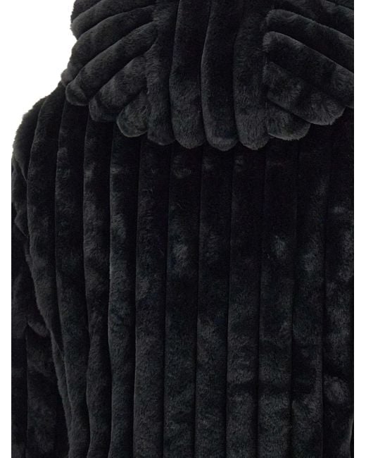 Save The Duck Black Ribbed Faux-Fur Hooded Jacket