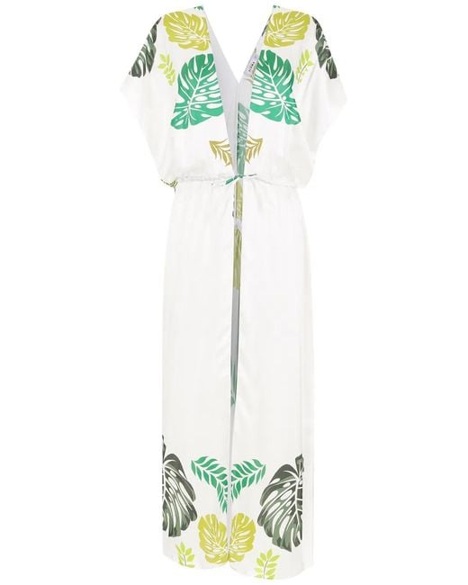 Amir Slama Green Palm Leaf-Print Beach Dress