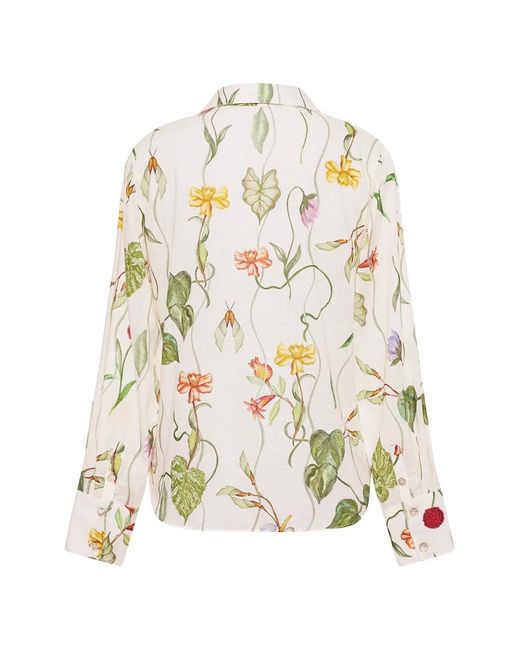 Cara Cara White Floral-Print Cotton Shirt