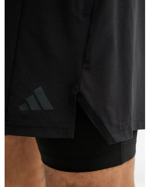 Adidas Black D4T Workout 2In1 Logo Performance Shorts for men