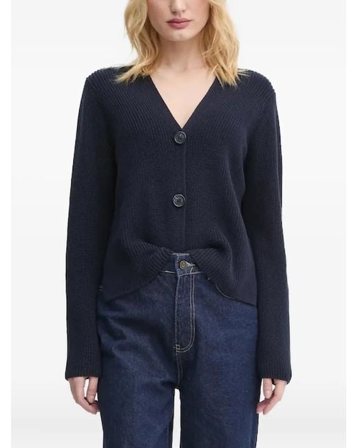 Marc O' Polo Blue Ribbed V-Neck Cardigan