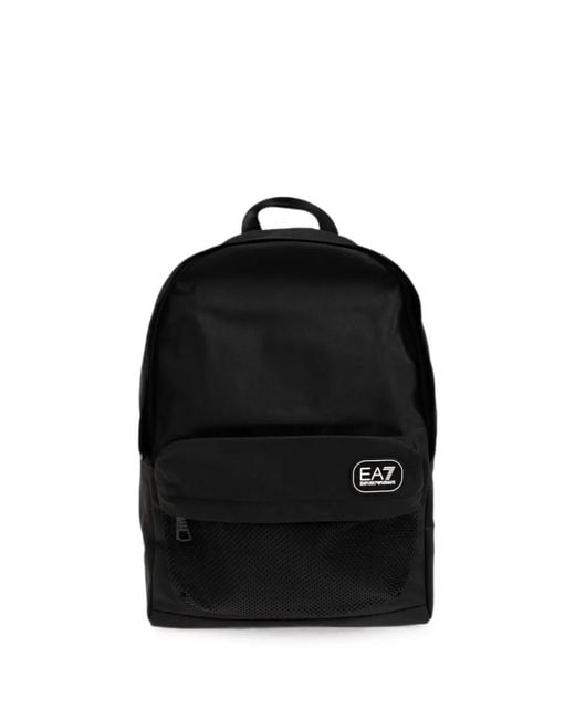 EA7 Black Logo-Patch Mesh-Pocket Backpack