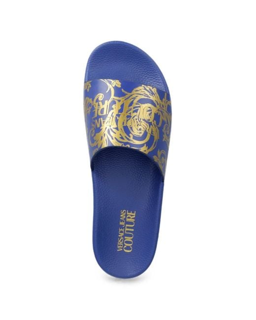Versace Jeans Couture Blue Baroque-Print Slides for men
