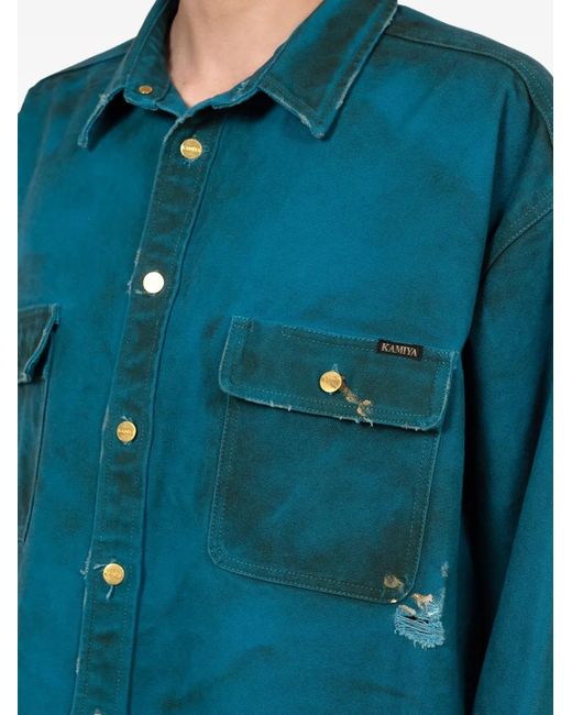 KAMIYA Blue Distressed Pocket Shirt for men