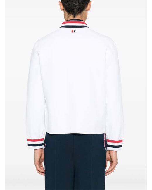 Thom Browne White Rwb-Stripe Knitted Bomber Jacket for men