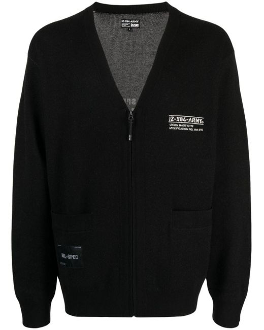 Izzue Black Logo-embroidered V-neck Bomber Jacket for men