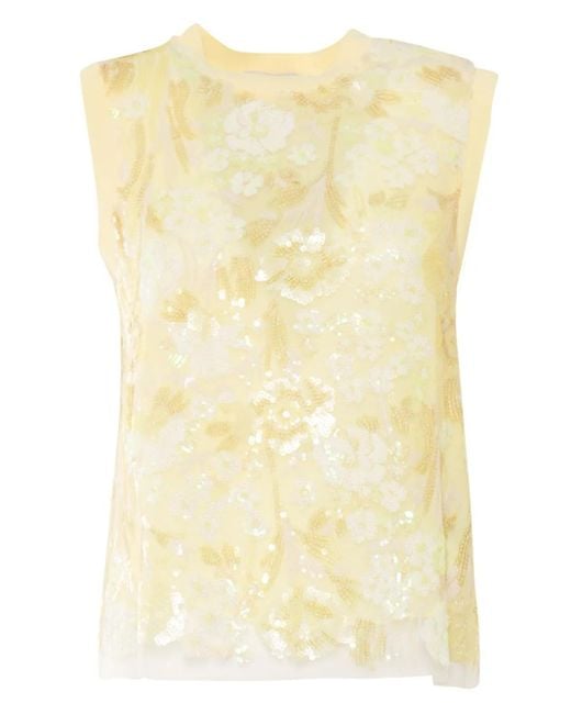 Ermanno Scervino Yellow Sequin-Embellished Sleeveless Top