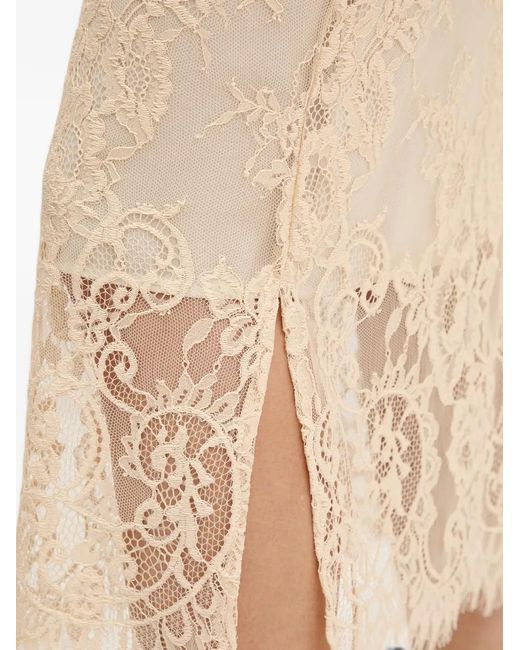 ViCOLO Natural Lace-Overlay Side-Slit Midi Skirt