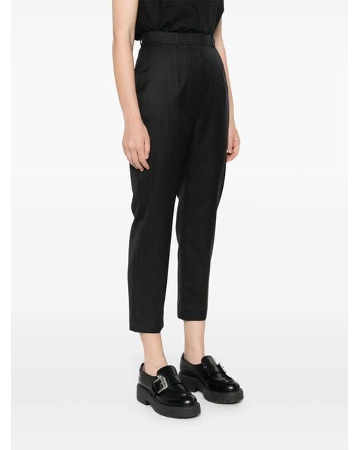McQueen Black Pinstripe-Pattern Trousers