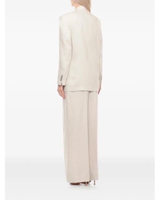 Lardini White Linen Double-Breasted Blazer