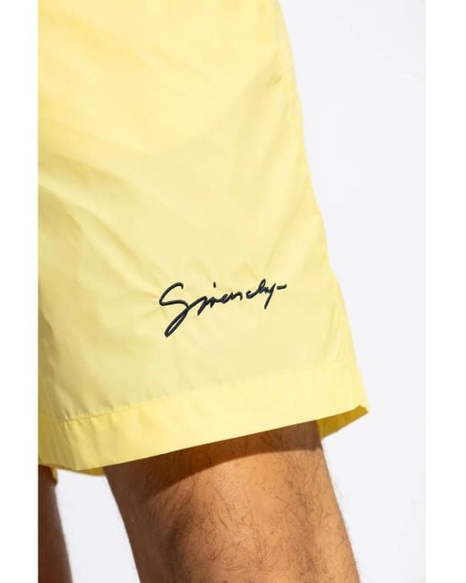 Givenchy Yellow Logo-Embroidered Swim Shorts for men