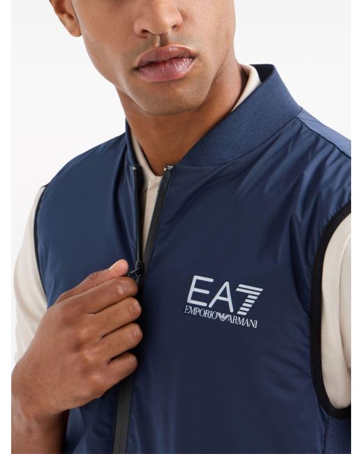 EA7 Blue Logo-print Stretch Zipped Vest for men