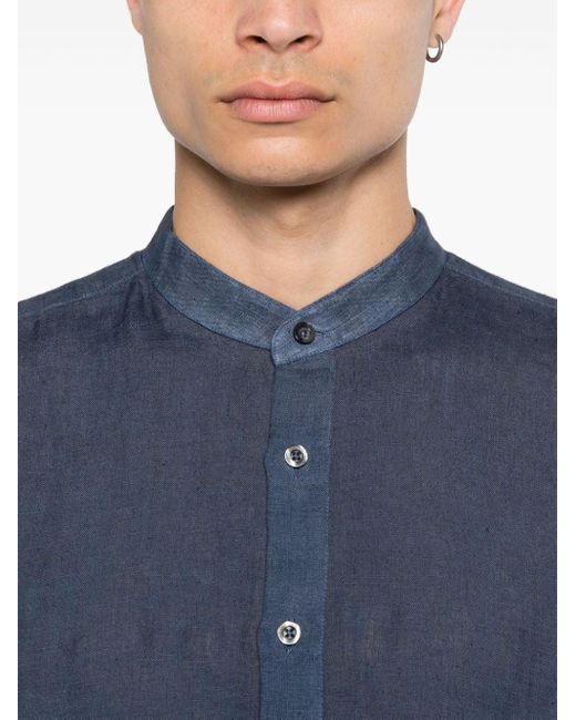 120% Lino Blue Long Sleeve Linen Shirt for men