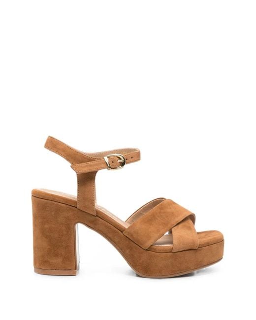 Janet & Janet Brown Crossover-Strap Platform Sandals