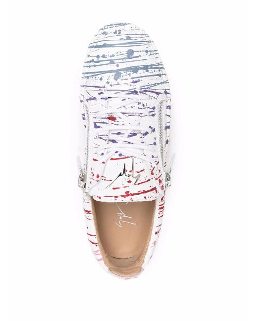 Giuseppe Zanotti White Frankie Paint-Splatter Sneakers